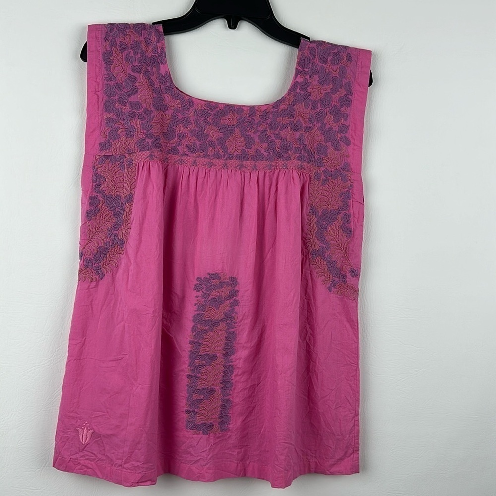 J. Marie Pink Embroidered Women's Peasant Sleeveless Top